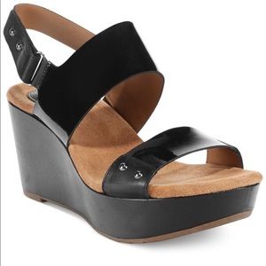 Clarks Artisan Patent Leather Wedge Sandals